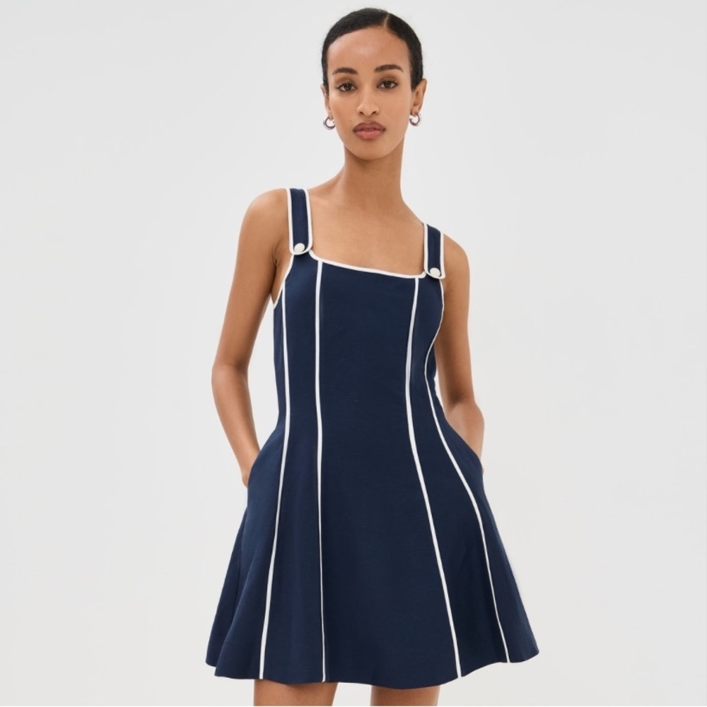 NWT Simkhai Irie Linen Sleeveless A Line Mini Dress Midnight Blue White